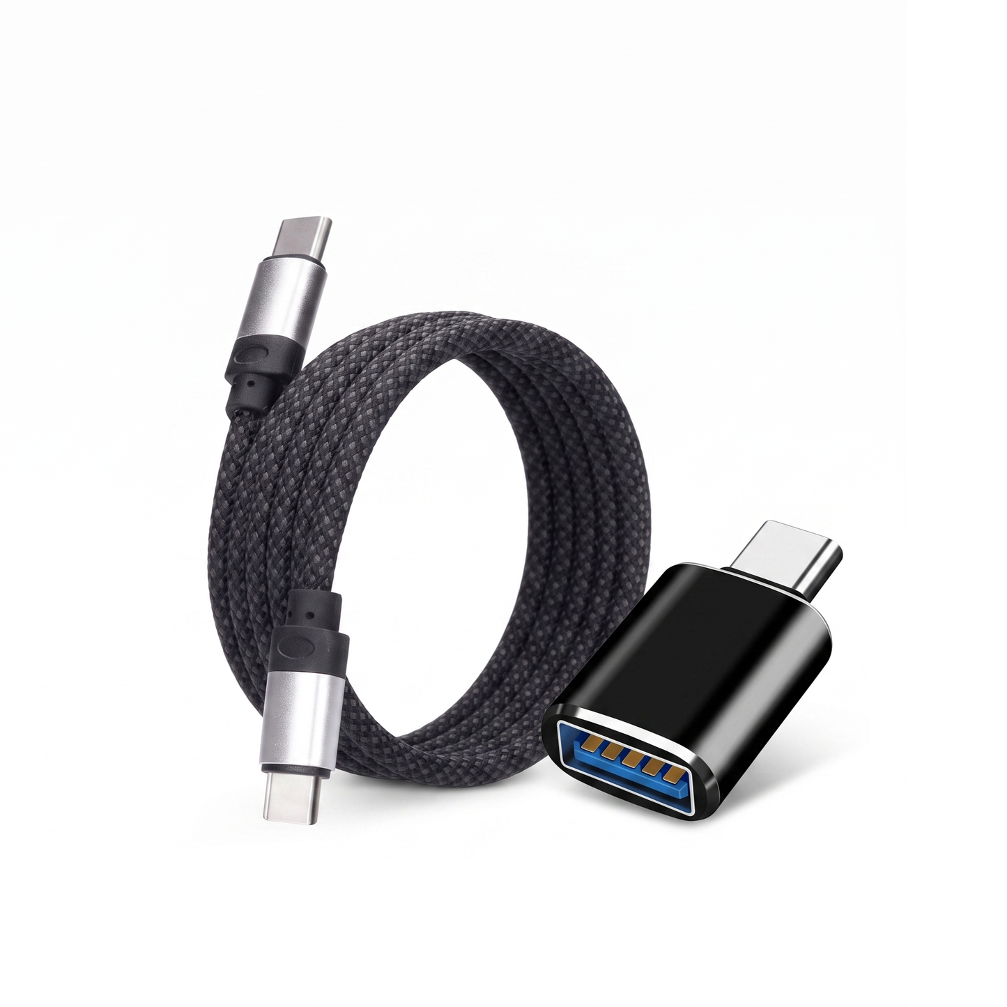 USB C CABLE + USBA A TO C ADAPTER
